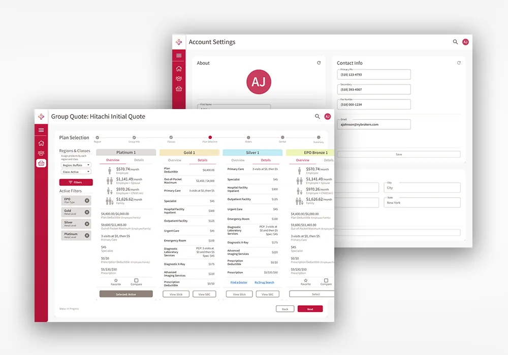 MVP Health Care broker portal mockups on a laptop and tablet